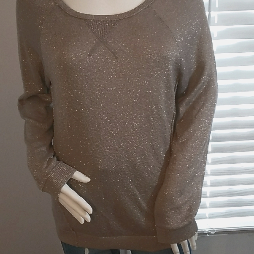 INC International Concepts Tan Glitter in Gold Long Sleeves Women's Sweater Sz L